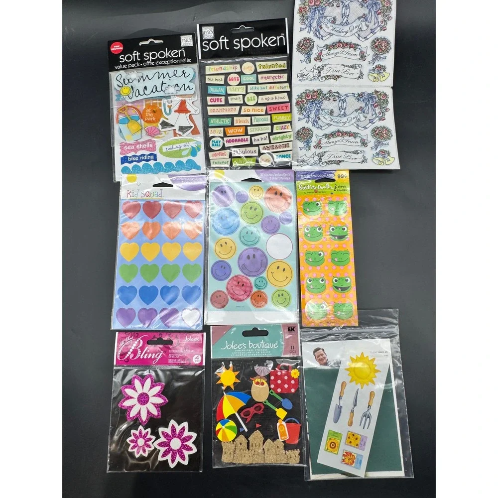 Lot of 10 New Scrapbooking Sticker Packs Jolee's Soft Spoken Kids Wedding Frog